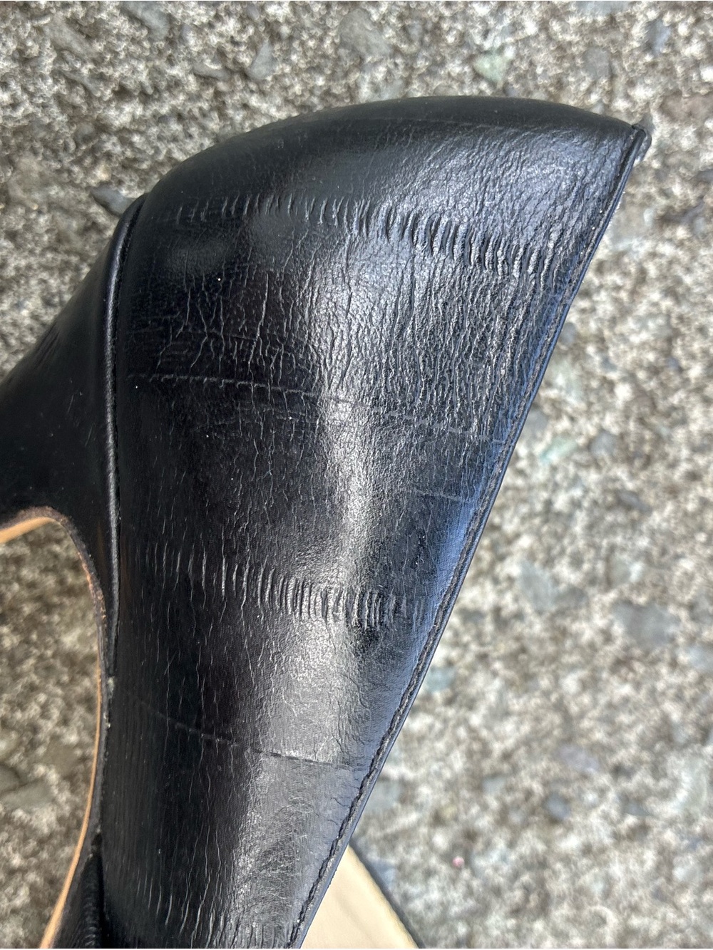 Saks Fifth Avenue Black Leather Peep-Toe Mary Jane Platform Heels - Picture 4 of 4